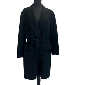 CLUB Monaco Collection women's black wool tie wrap coat Sz L
